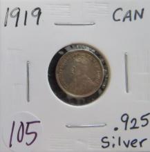 1919- Canada Silver 5 Cent Piece