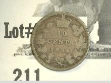 1894 Queen Victoria Canada Silver Dime.
