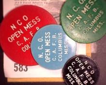 Set of (4) NSO Open Mess C.A.F.B. Columbus Miss. 5C,10C, 25c & $1.00 Plactic Tokens.