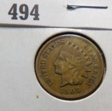 1908 Indian Head Cent Full Liberty and Diamonds Nice Brown Color.