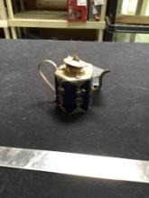 vintage, oriental, porcelain and tin miniature teapot marked on bottom