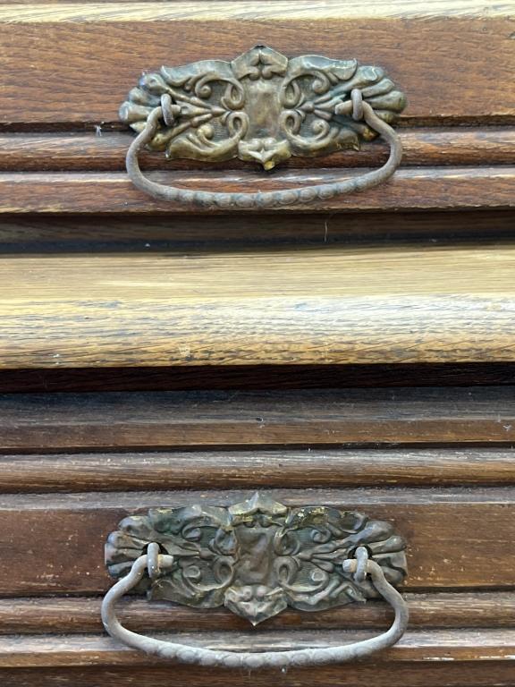 Antique Oak Cabinet with Wavy Glass Doors
