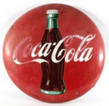 Coca-Cola Bottle and Script Porcelain Button Sign