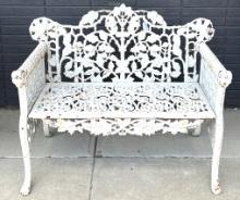 Beautiful Vintage White Cast Iron Garden Bench