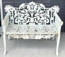 Beautiful Vintage White Cast Iron Garden Bench