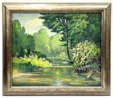 1935 O. Jefferson Landscape Oil on Canvas Painting