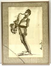 Nancy Davis Original Saxophone Man Watercolor