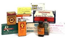 Vintage Ammunition Boxes and Solvent Glass