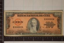 1959 CUBA 100 PESO BILL, IN ON REVERSE