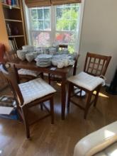 HIGH TOP TABLE AND FOUR MATCHING STOOL CHAIRS