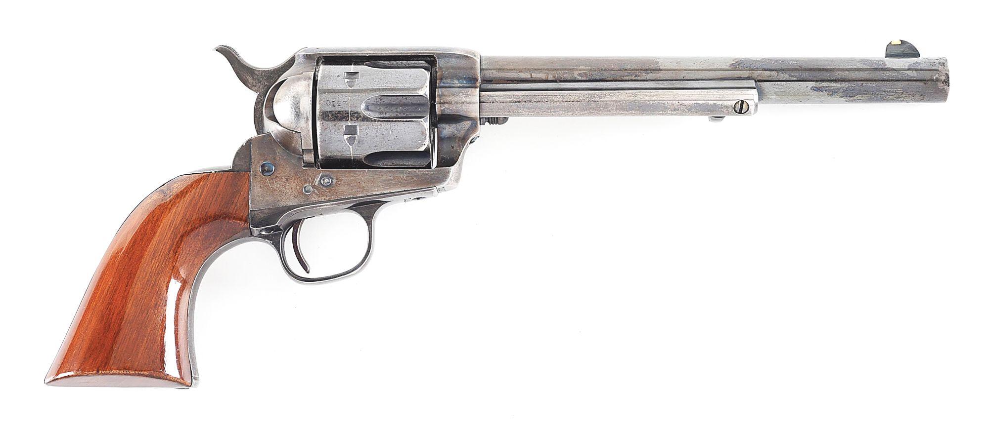 (A) FINE ETCHED PANEL COLT FRONTIER SIX SHOOTER SINGLE ACTION REVOLVER SHIPPED TO WINCHESTER.