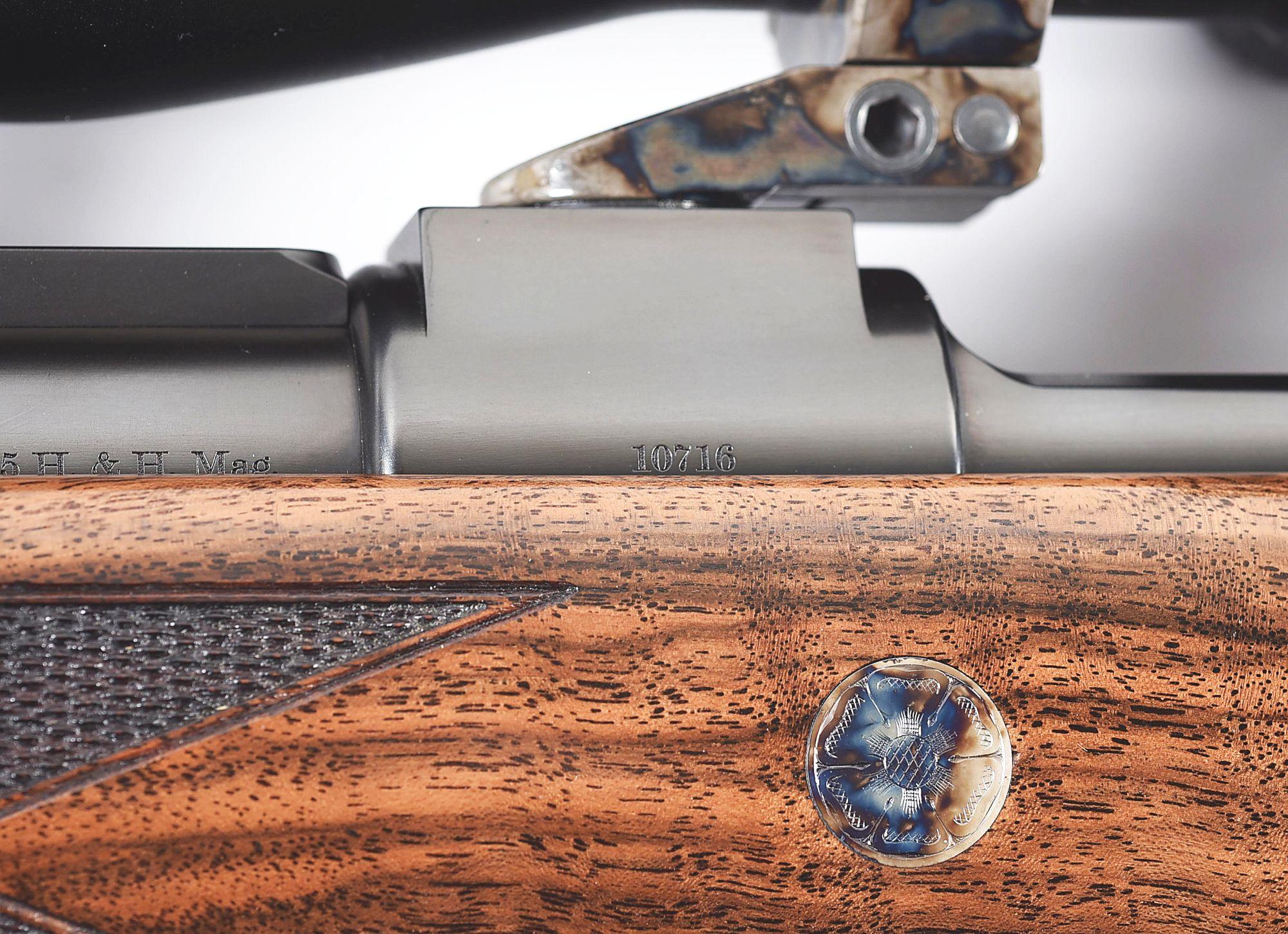 (M) JOHN RIGBY AND MAUSER COLLABORATION "BIG GAME" RIFLE IN .375 H&H MAGNUM WITH SWAROVSKI GLASS, CA