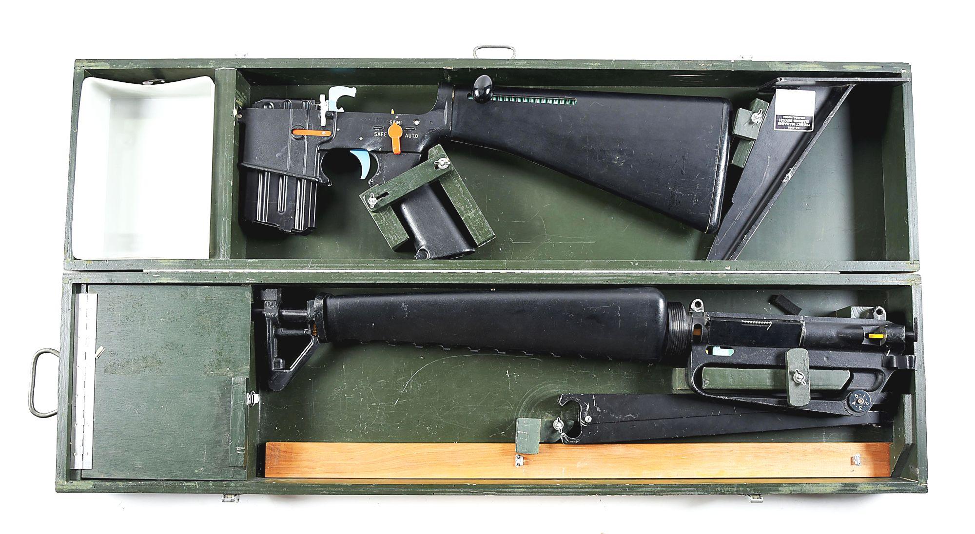 EXTREMELY RARE OVERSIZED CUTAWAY M16 CLASSROOM DEMONSTRATOR WITH ORIGINAL CASE AND ACCESSORIES.