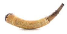 MEMENTO MORI CARVER 1759 DATED ENGRAVED FRENCH AND INDIAN WAR FT. TICONDEROGA POWDER HORN OF GEORGE