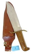 14.5 BOWIE KNIFE WITH LEATHER SHEATH WOOD HANDLE