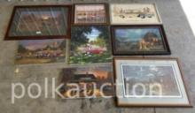 MISC FRAMED FARM PRINTS & COLLECTOR CAR PRINTS