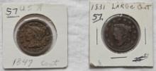 1831 & 1847 Large Cent Pieces
