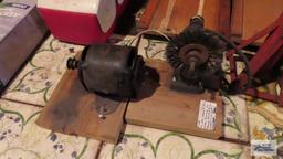 Vintage grinder, wooden creepers and jack stands