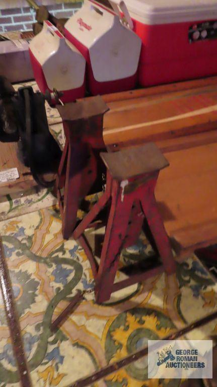 Vintage grinder, wooden creepers and jack stands