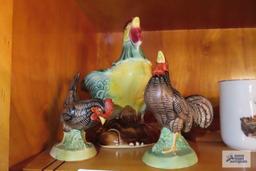 rooster figurines and planter