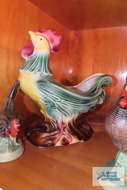 rooster figurines and planter
