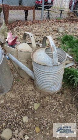 Three large galvanized watering cans