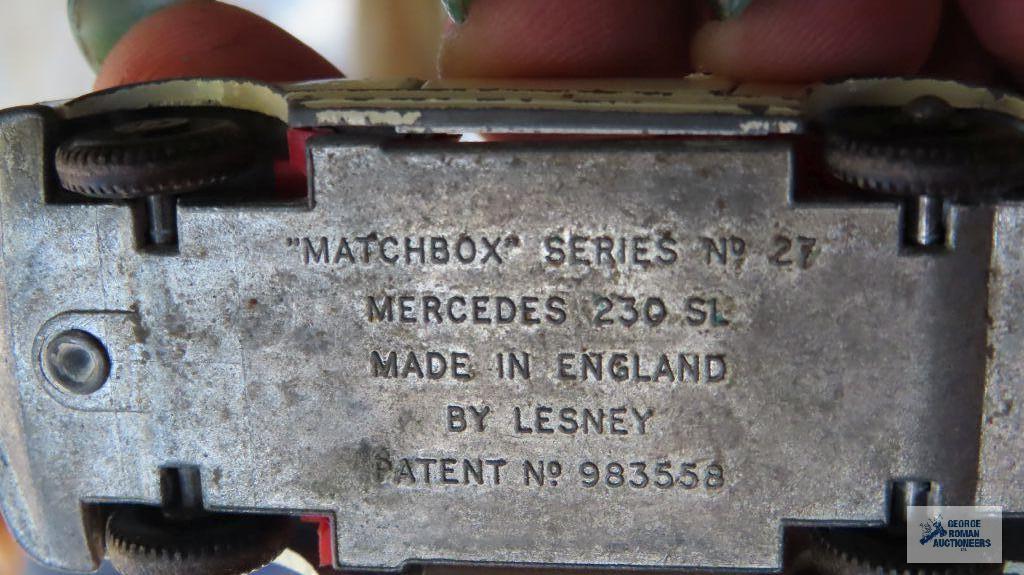 Mercury and Mercedes cars made in England by Lesney, one missing tires