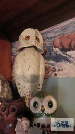 Shelf of owl figurines