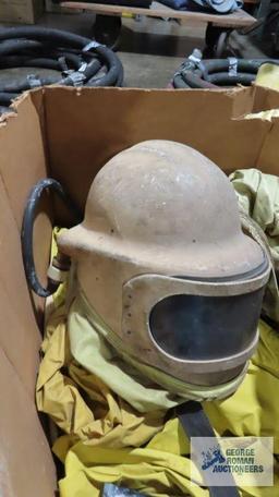 Rain gear, rain boots and sandblasting helmet