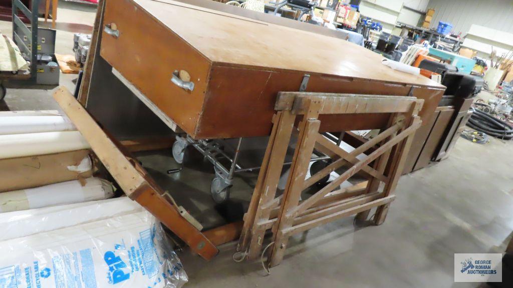 Large wooden heavy duty contractors table. Gurney cart NOT included