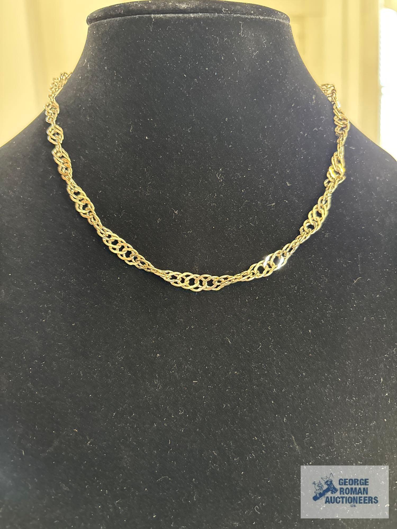 Silver colored link necklace, marked 925, approximate total weight is 15.42 G