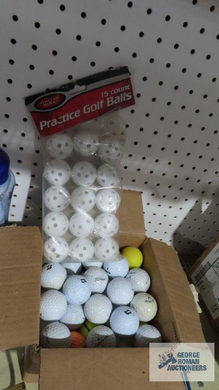 Golf balls, trophies, and other golfing items