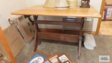 Oak table top on vintage wooden machine base