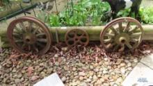 Three antique wheels