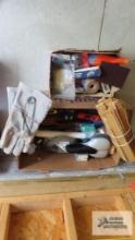 Miscellaneous items, including welding gloves, bike seat, assorted tools and etc.