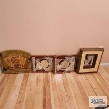 Four homemade decorative wall hangings