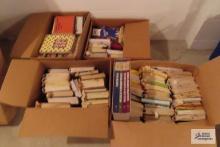 Boxes of cookbooks and kitchen...basics and solutions, holiday decorating and traditions. Most