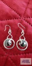 Silver colored dangle earrings with dark colored stone marked 925 7.3 G (Description provided by