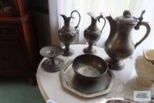 Variety of pewter pieces
