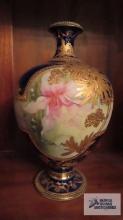 Nippon hand painted vase with gold and blue trim