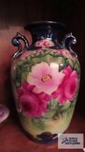 Hand painted double handled vase