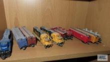 Lot of lifelike N scale locomotives and train cars