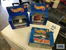 (4) HOT WHEELS. TOY SHOP. SEE PICTURES FOR TYPE AND MODELS.