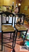 Pair of rush bottom painted bar stools