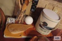Duck ice bucket, cutting boards, duck clipboard and wood kitchen utensils