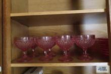Pink hobnail...stemware and plates and pink cookie plate with small cups