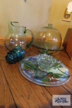 Assorted green glassware