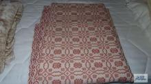 vintage pink and white coverlet