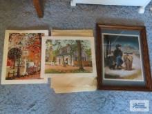 Two prints by Vernon Wooten and other print in frame.