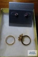 Sterling silver cubic zirconium earrings, gold filled wedding band and ring